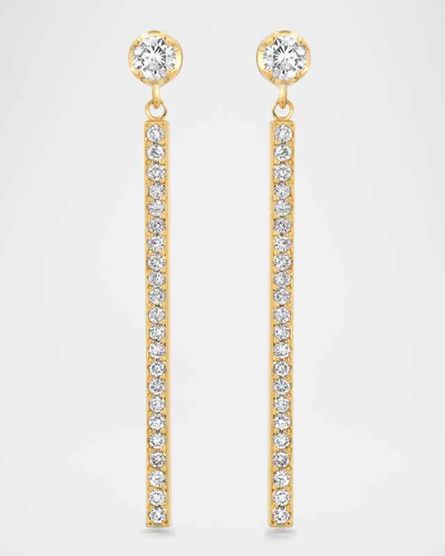 18K Yellow Gold Illusion Set Diamond and Pave Stick Stud Earrings